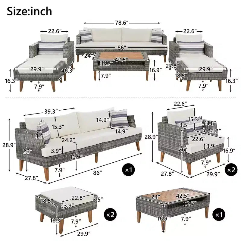 GDFStudio Arthur Patio Modern PE Wicker 6-Piece Conversation Set with Table and Cushions