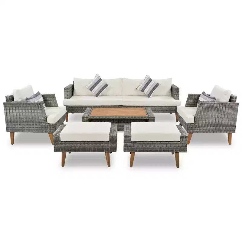 GDFStudio Arthur Patio Modern PE Wicker 6-Piece Conversation Set with Table and Cushions
