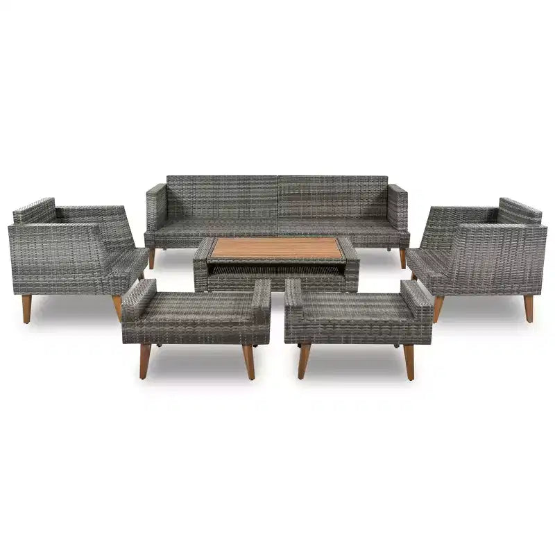GDFStudio Arthur Patio Modern PE Wicker 6-Piece Conversation Set with Table and Cushions