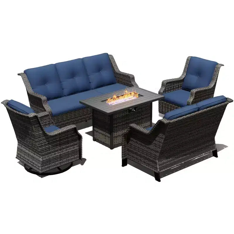 UPTIOT Outdoor Modular Set with 3-Seater Sofa, Loveseat, Rockers & Convertible Fire Table