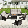 UPTIOT Outdoor Modular Set with 3-Seater Sofa, Loveseat, Rockers & Convertible Fire Table