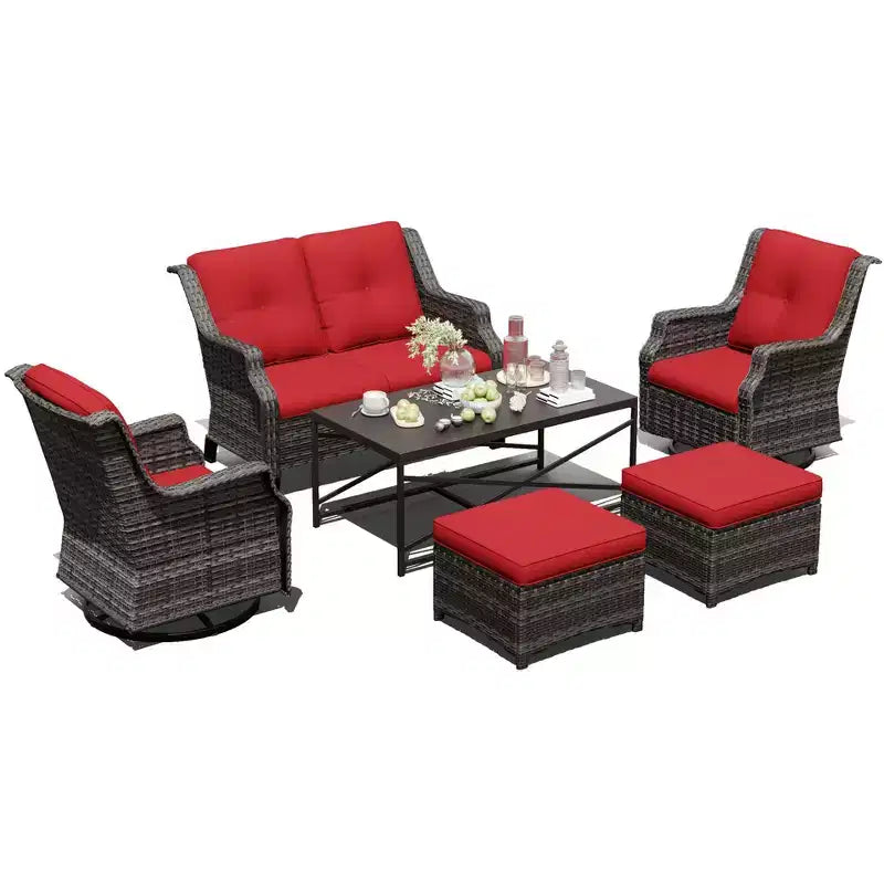 UPTIOT Outdoor Patio Set with Sofa, Rockers, Ottomans, and Coffee Table for Relaxing Backyard Comfort