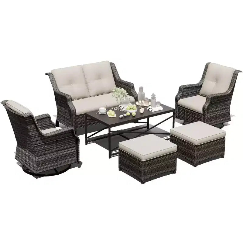 UPTIOT Outdoor Patio Set with Sofa, Rockers, Ottomans, and Coffee Table for Relaxing Backyard Comfort