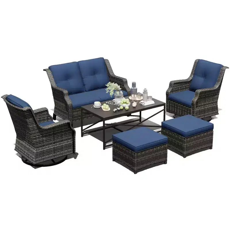 UPTIOT Outdoor Patio Set with Sofa, Rockers, Ottomans, and Coffee Table for Relaxing Backyard Comfort