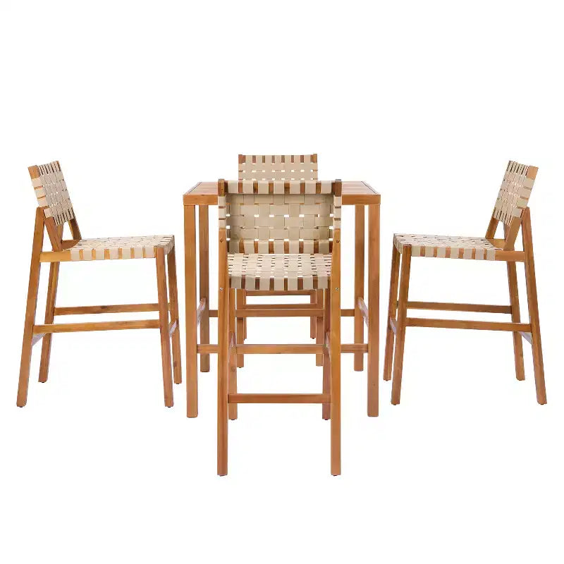 Christopher Knight Home Carlos Modern 5 Piece Acacia Side Chairs Set with PE Rope and Slatted Table