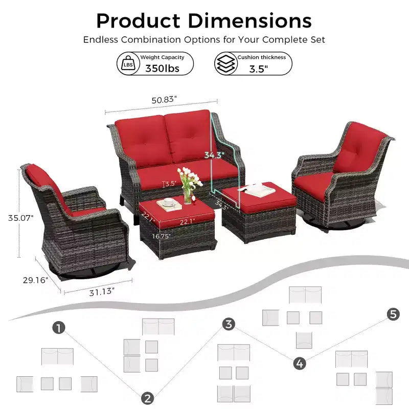 UPTIOT Modular Outdoor Set: 2-Seater Sofa, 2 Rockers & 2 Ottomans for Flexible Patio Comfort