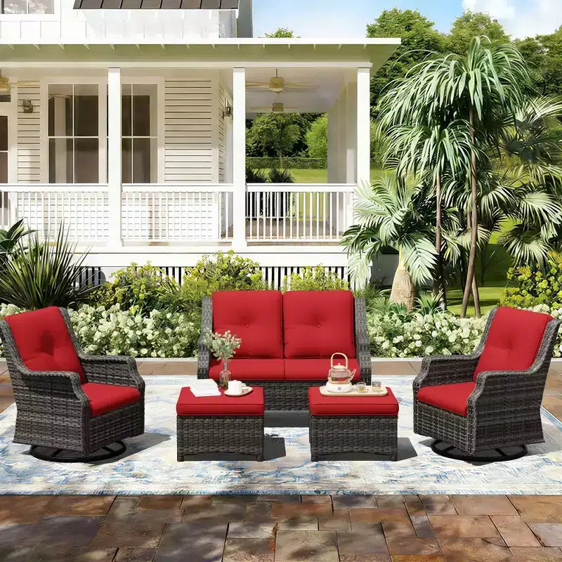 UPTIOT Modular Outdoor Set: 2-Seater Sofa, 2 Rockers & 2 Ottomans for Flexible Patio Comfort
