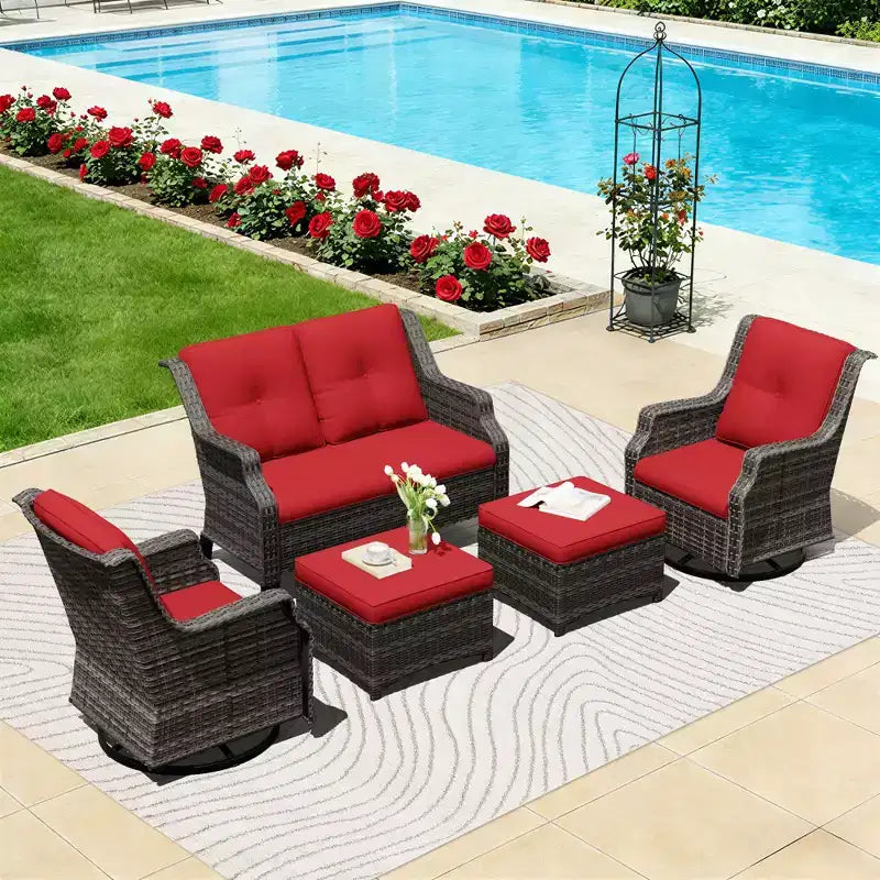 UPTIOT Modular Outdoor Set: 2-Seater Sofa, 2 Rockers & 2 Ottomans for Flexible Patio Comfort