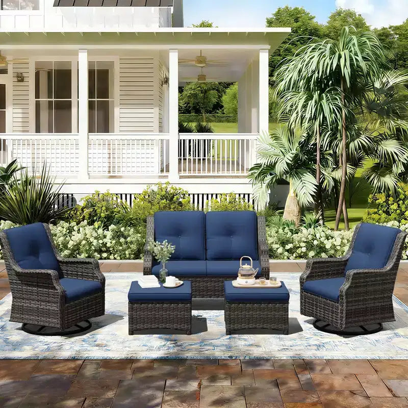 UPTIOT Modular Outdoor Set: 2-Seater Sofa, 2 Rockers & 2 Ottomans for Flexible Patio Comfort