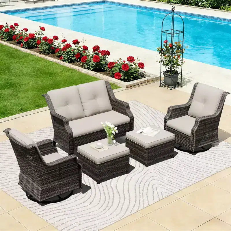 UPTIOT Modular Outdoor Set: 2-Seater Sofa, 2 Rockers & 2 Ottomans for Flexible Patio Comfort