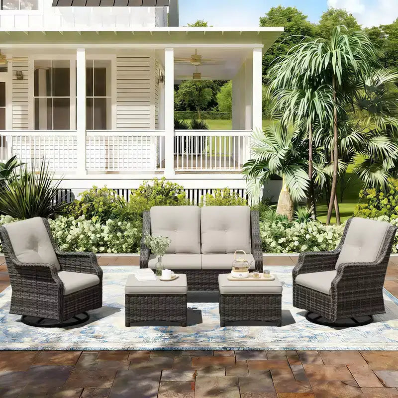 UPTIOT Modular Outdoor Set: 2-Seater Sofa, 2 Rockers & 2 Ottomans for Flexible Patio Comfort
