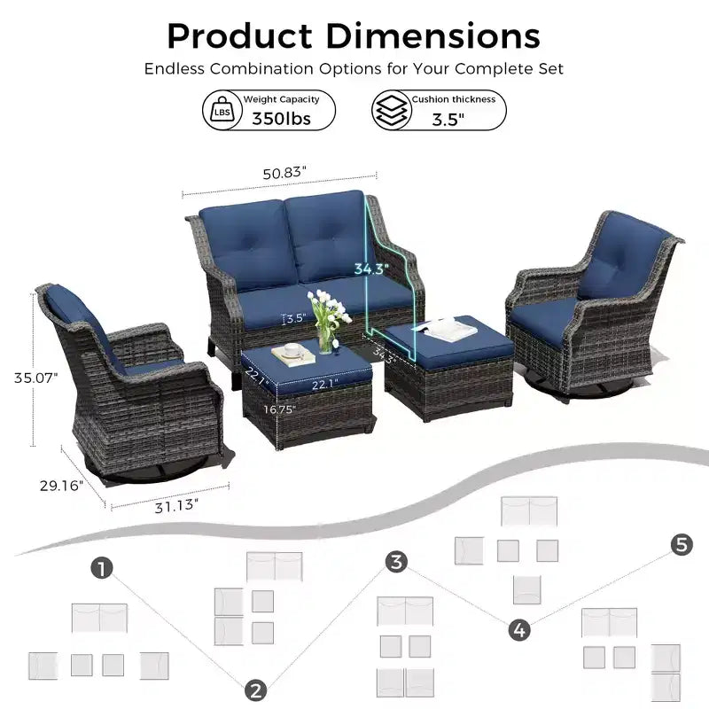 UPTIOT Modular Outdoor Set: 2-Seater Sofa, 2 Rockers & 2 Ottomans for Flexible Patio Comfort