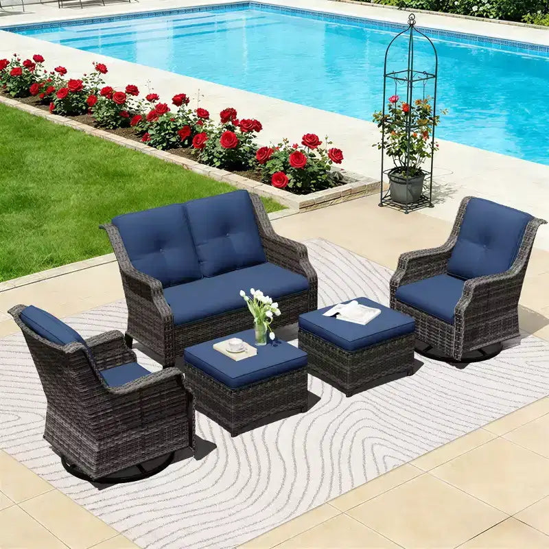 UPTIOT Modular Outdoor Set: 2-Seater Sofa, 2 Rockers & 2 Ottomans for Flexible Patio Comfort