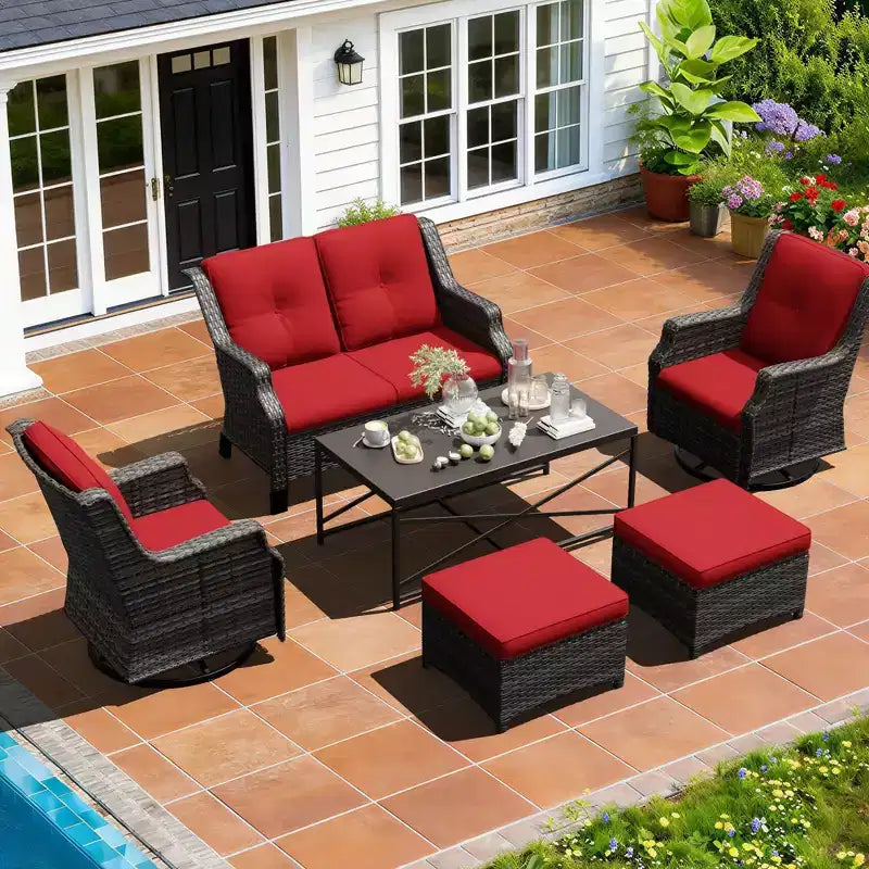 UPTIOT Outdoor Modular Set: 2-Seater Sofa, 2 Rockers, 2 Ottomans & Coffee Table for Versatile Patio