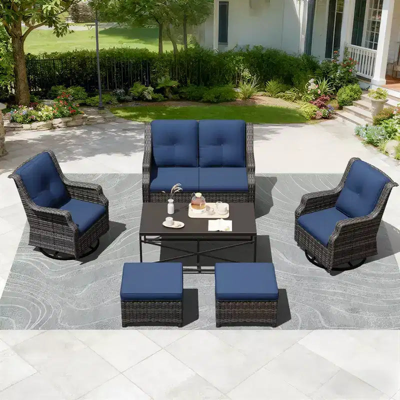 UPTIOT Outdoor Modular Set: 2-Seater Sofa, 2 Rockers, 2 Ottomans & Coffee Table for Versatile Patio
