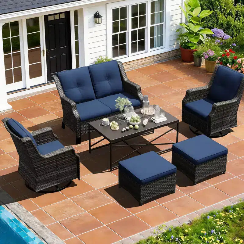 UPTIOT Outdoor Modular Set: 2-Seater Sofa, 2 Rockers, 2 Ottomans & Coffee Table for Versatile Patio
