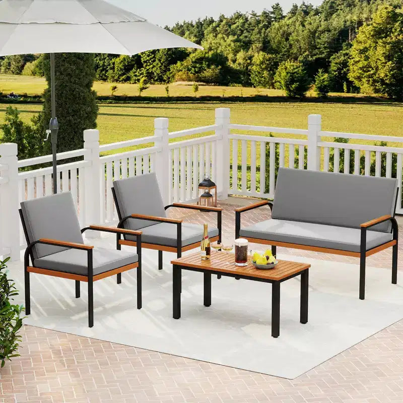 Costway 4 Piece Patio Furniture Set with Coffee Table, Loveseat & 2 Single Chairs for Porch Gray/Black