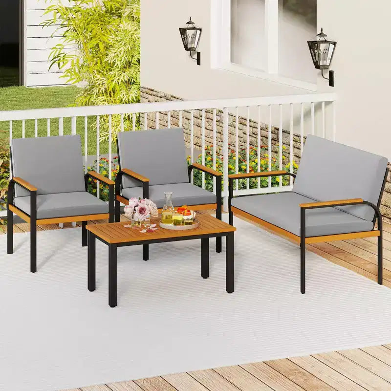 Costway 4 Piece Patio Furniture Set with Coffee Table, Loveseat & 2 Single Chairs for Porch Gray/Black