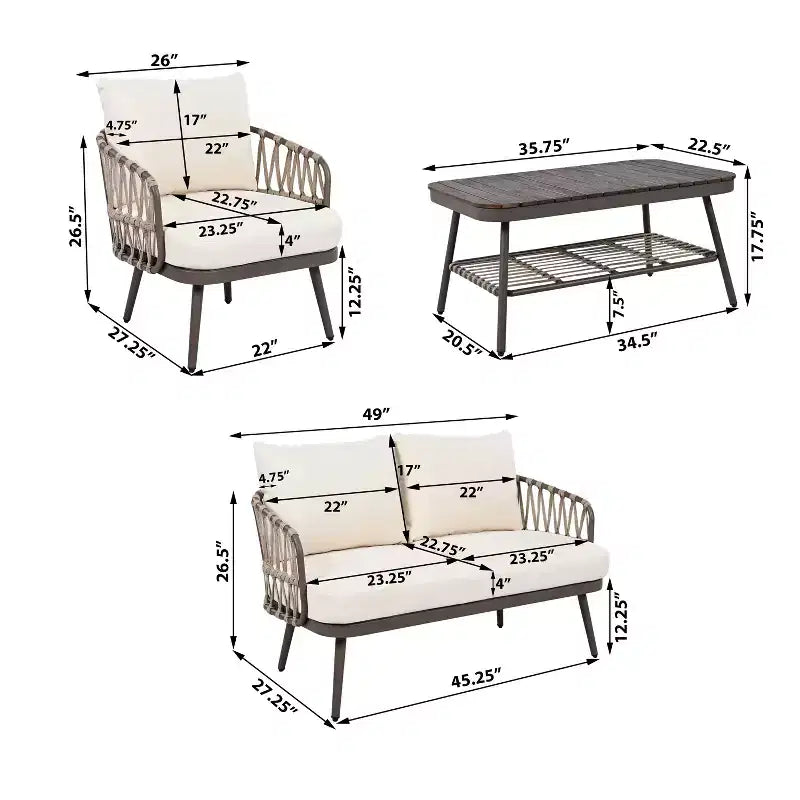 Christopher Knight Home Piotr 4 Piece Outdoor Acacia Wood and Metal Seating Set with Rope Woven