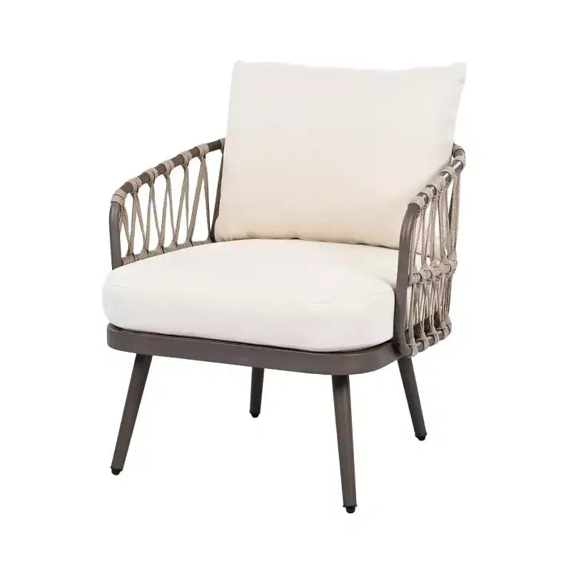 Christopher Knight Home Piotr 4 Piece Outdoor Acacia Wood and Metal Seating Set with Rope Woven