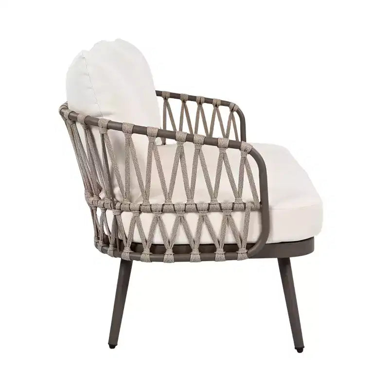 Christopher Knight Home Piotr 4 Piece Outdoor Acacia Wood and Metal Seating Set with Rope Woven