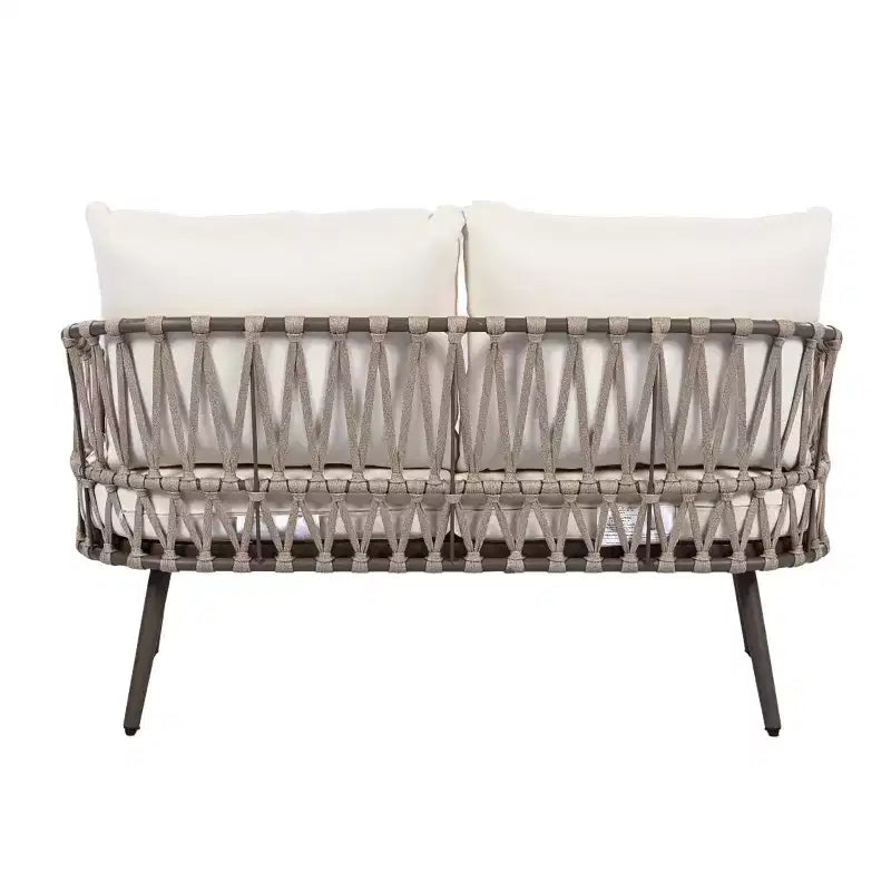 Christopher Knight Home Piotr 4 Piece Outdoor Acacia Wood and Metal Seating Set with Rope Woven