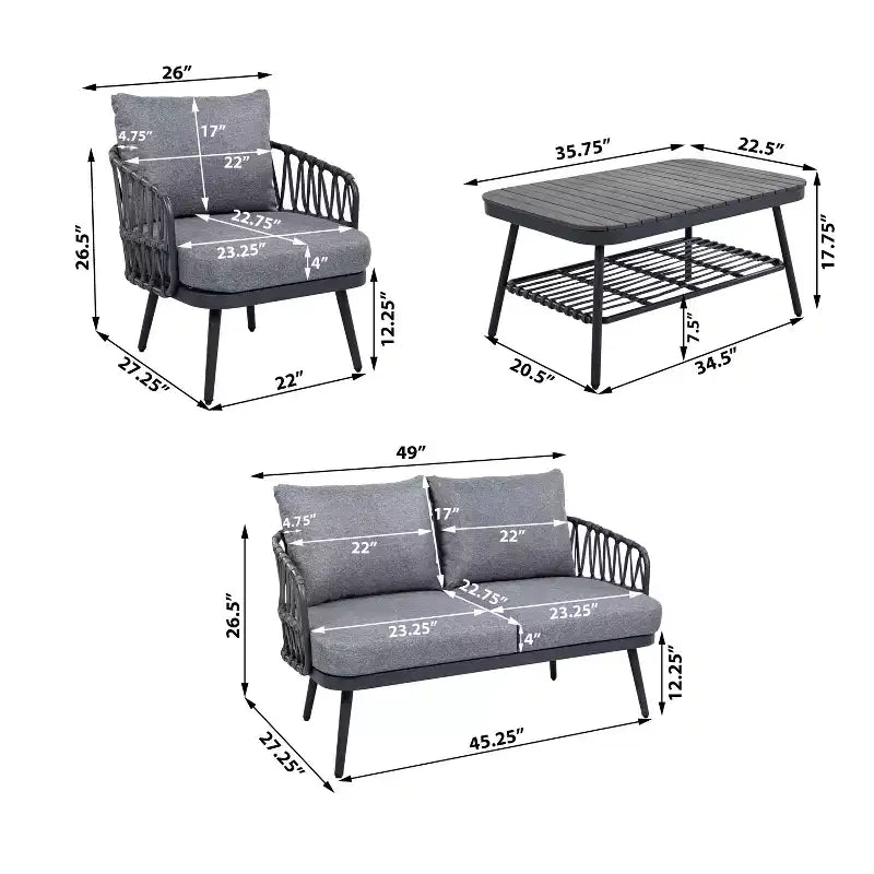 Christopher Knight Home Piotr 4 Piece Outdoor Acacia Wood and Metal Seating Set with Rope Woven