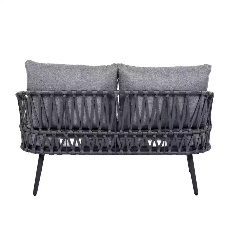 Christopher Knight Home Piotr 4 Piece Outdoor Acacia Wood and Metal Seating Set with Rope Woven