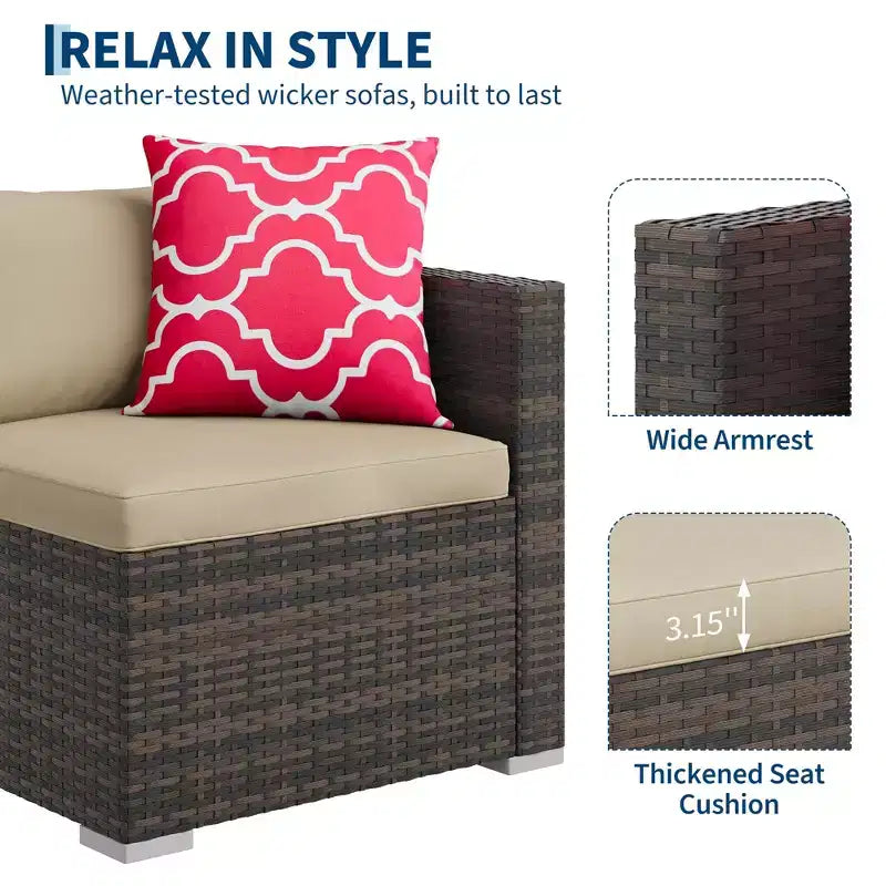 4 Piece Outdoor Patio Furniture Sets,Wicker Rattan Conversation Sets, Bistro Patio Set with 2 Chairs,Soft Cushion,Loveseat and 1 Glass Coffee Table