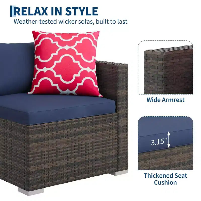4 Piece Outdoor Patio Furniture Sets,Wicker Rattan Conversation Sets, Bistro Patio Set with 2 Chairs,Soft Cushion,Loveseat and 1 Glass Coffee Table