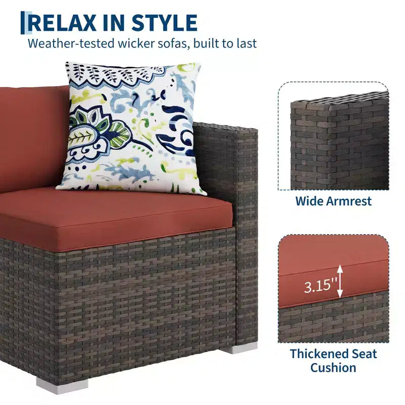 4 Piece Outdoor Patio Furniture Sets,Wicker Rattan Conversation Sets, Bistro Patio Set with 2 Chairs,Soft Cushion,Loveseat and 1 Glass Coffee Table