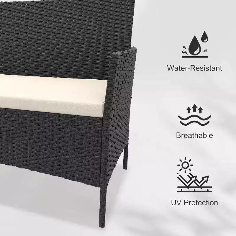 4 Piece Outdoor Patio Furniture Sets,Wicker Rattan Conversation Sets, Bistro Patio Set with 2 Chairs,Soft Cushion,Loveseat and 1 Glass Coffee Table