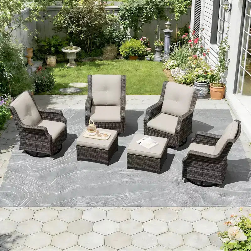 UPTIOT 6-Piece Swivel Rocker Set with Ottoman: 360 Rotation & All-Weather Olefin Fabric
