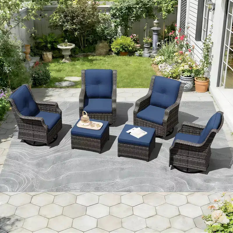UPTIOT 6-Piece Swivel Rocker Set with Ottoman: 360 Rotation & All-Weather Olefin Fabric