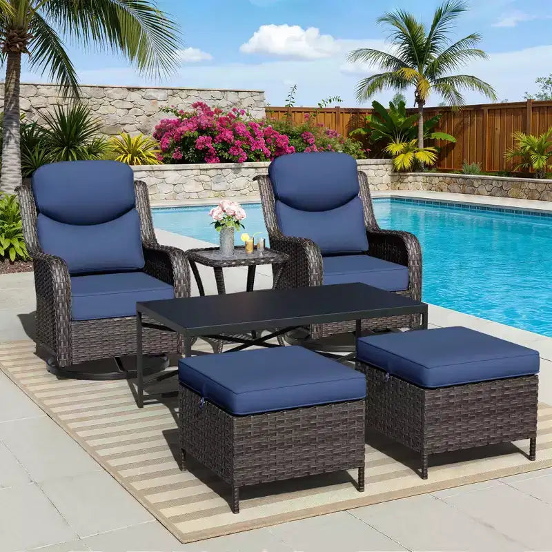 UPTIOT Outdoor Rocking Chair Set with Ottomans and Tables
