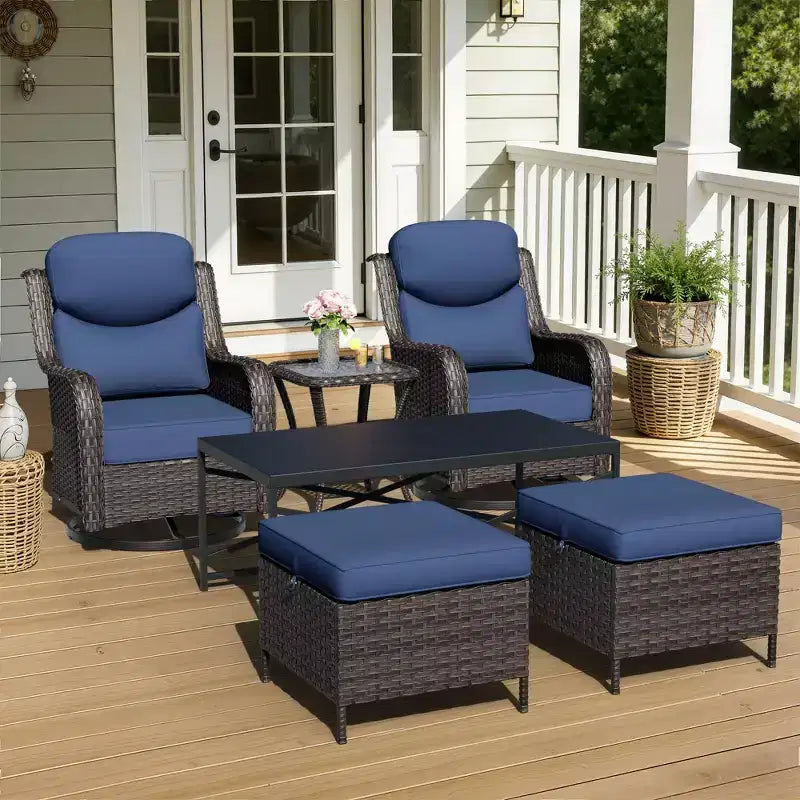 UPTIOT Outdoor Rocking Chair Set with Ottomans and Tables