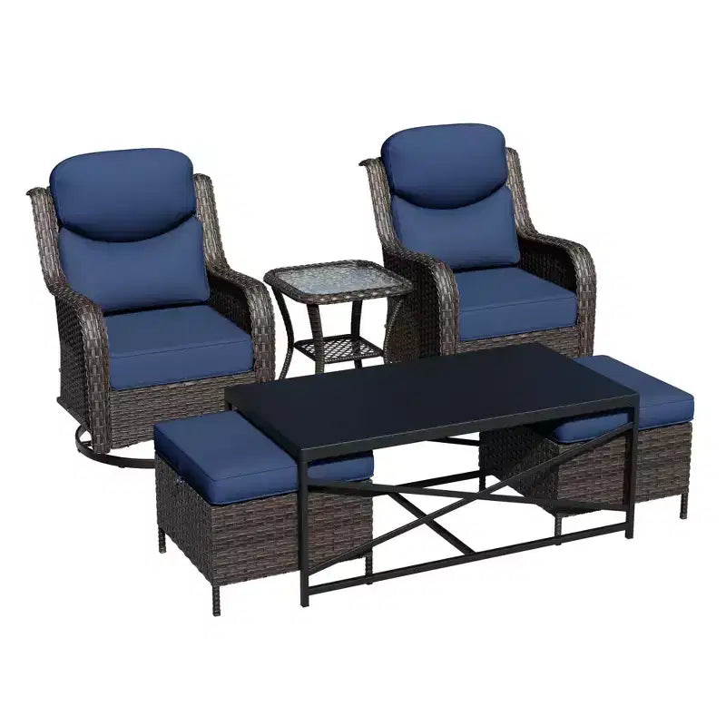 UPTIOT Outdoor Rocking Chair Set with Ottomans and Tables