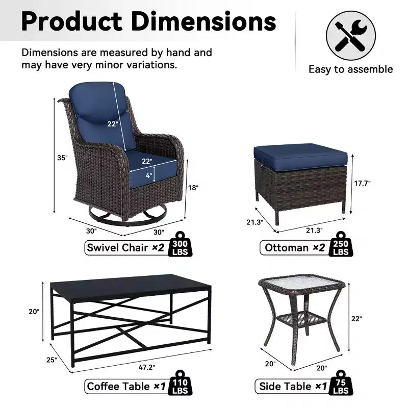 UPTIOT Outdoor Rocking Chair Set with Ottomans and Tables