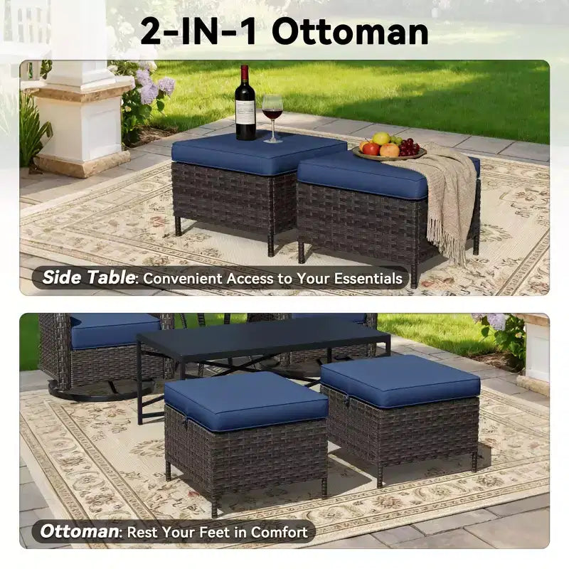 UPTIOT Outdoor Rocking Chair Set with Ottomans and Tables