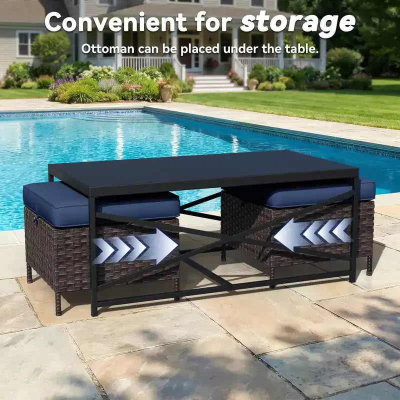 UPTIOT Outdoor Rocking Chair Set with Ottomans and Tables