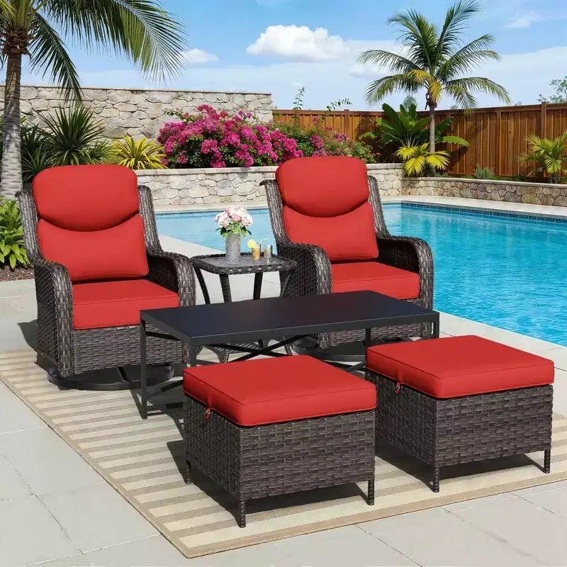 UPTIOT Outdoor Rocking Chair Set with Ottomans and Tables