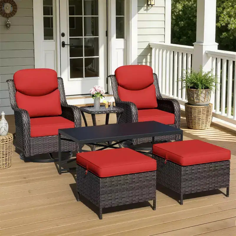 UPTIOT Outdoor Rocking Chair Set with Ottomans and Tables