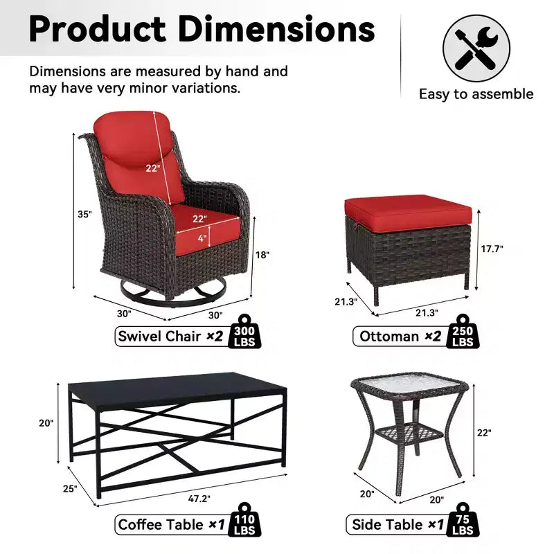 UPTIOT Outdoor Rocking Chair Set with Ottomans and Tables