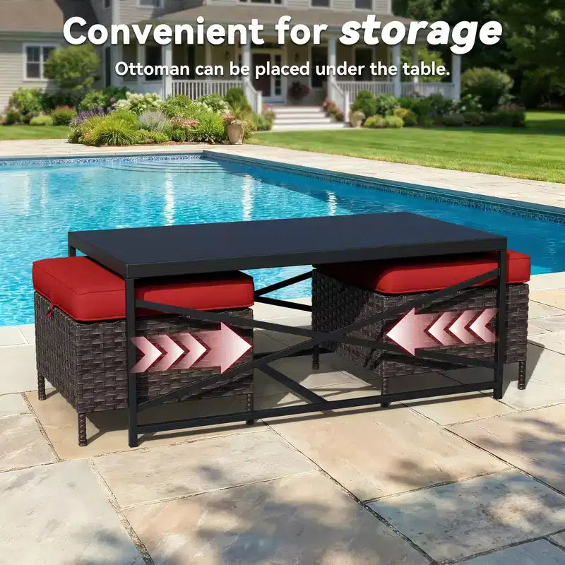 UPTIOT Outdoor Rocking Chair Set with Ottomans and Tables