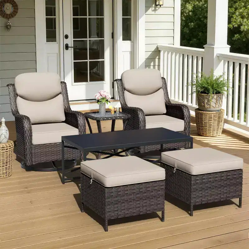 UPTIOT Outdoor Rocking Chair Set with Ottomans and Tables