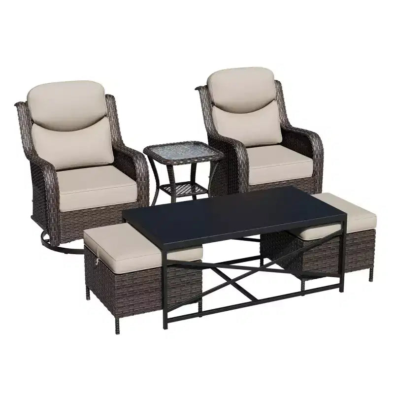 UPTIOT Outdoor Rocking Chair Set with Ottomans and Tables