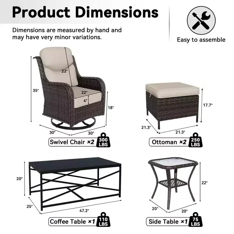 UPTIOT Outdoor Rocking Chair Set with Ottomans and Tables