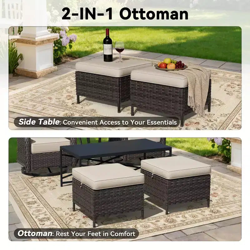 UPTIOT Outdoor Rocking Chair Set with Ottomans and Tables