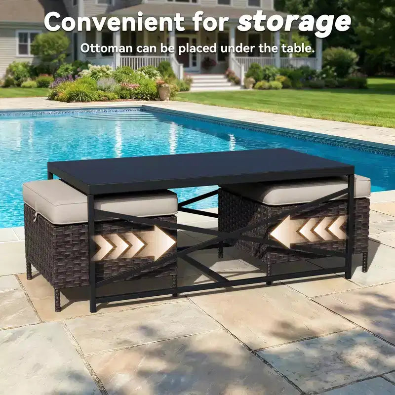UPTIOT Outdoor Rocking Chair Set with Ottomans and Tables