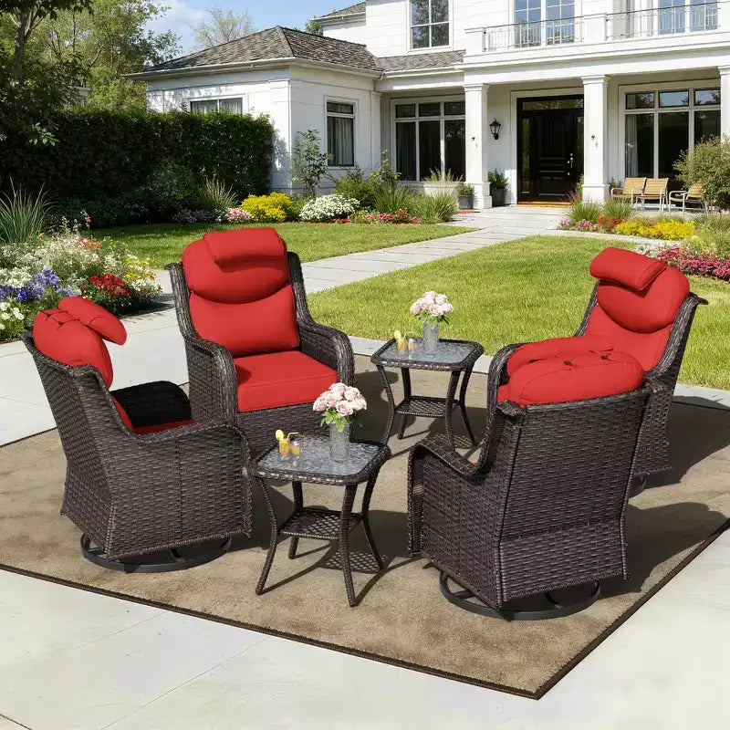 UPTIOT Outdoor Rocking Chair Set with Accent Tables for Patio Relaxation